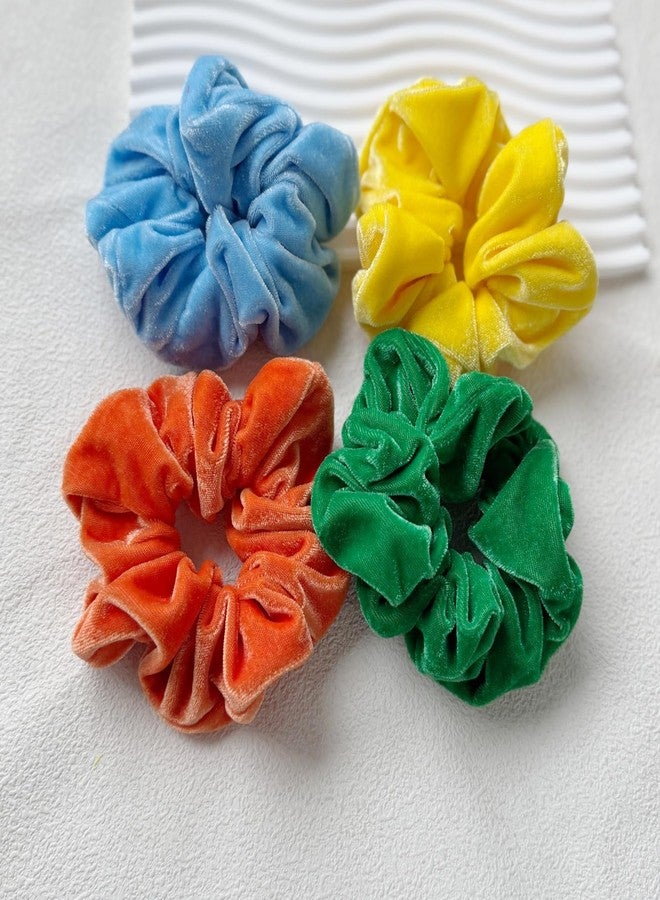 PIDOUDOU 4 Pack Large Velvet Scrunchies for Women, Hair Scrunchies for Thick Long Hair No Damage Hair Ties for Women & Girls (Orange Blue Yellow Green) - Image 2